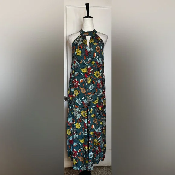 Anthropologie Geneva Halter Wide Leg Floral Jumpsuit Romper Keyhole Feminine - Picture 2 of 14